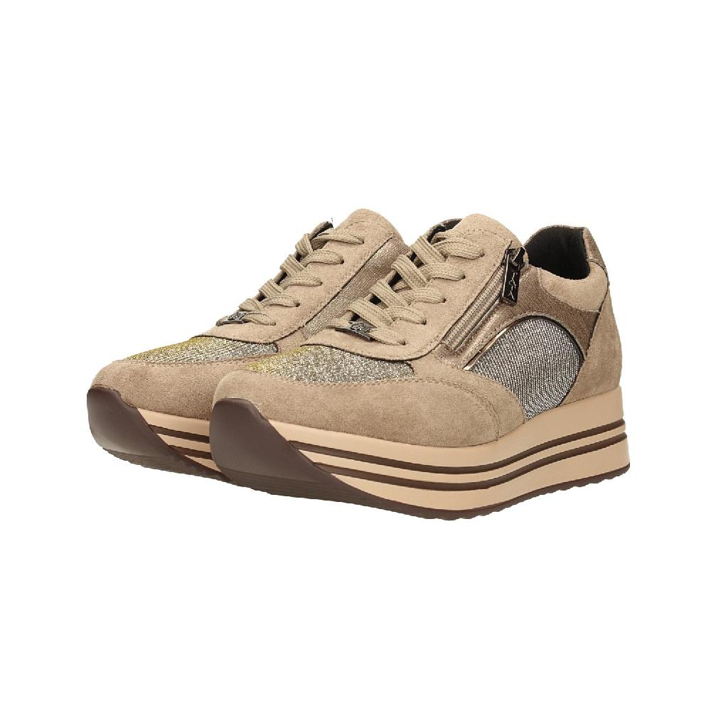 Tata Italia Sneakers Khaki In Microfibra Con Suola Alta 4cm