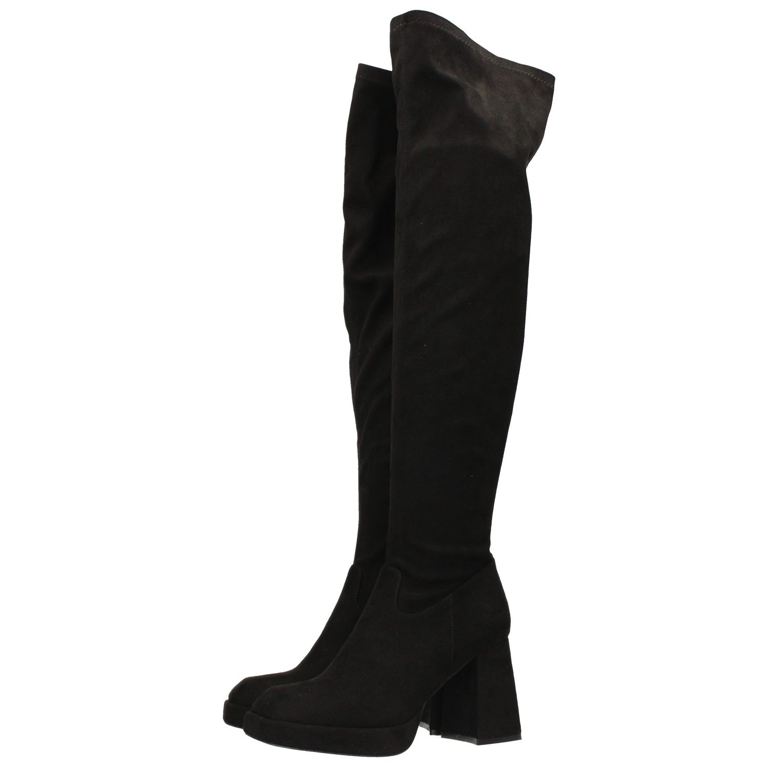 Tata Italia Stivali Al Ginocchio In Microfibra Con Punta Squadrata. Tacco Largo Alto 9cm