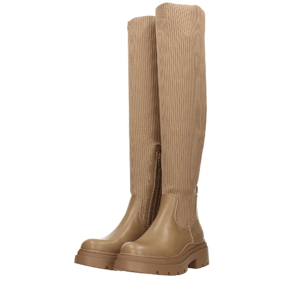 Tata Italia Stivali Marroni Con Tomaia In Tessuto Elasticizzato. Tacco Alto 5cm