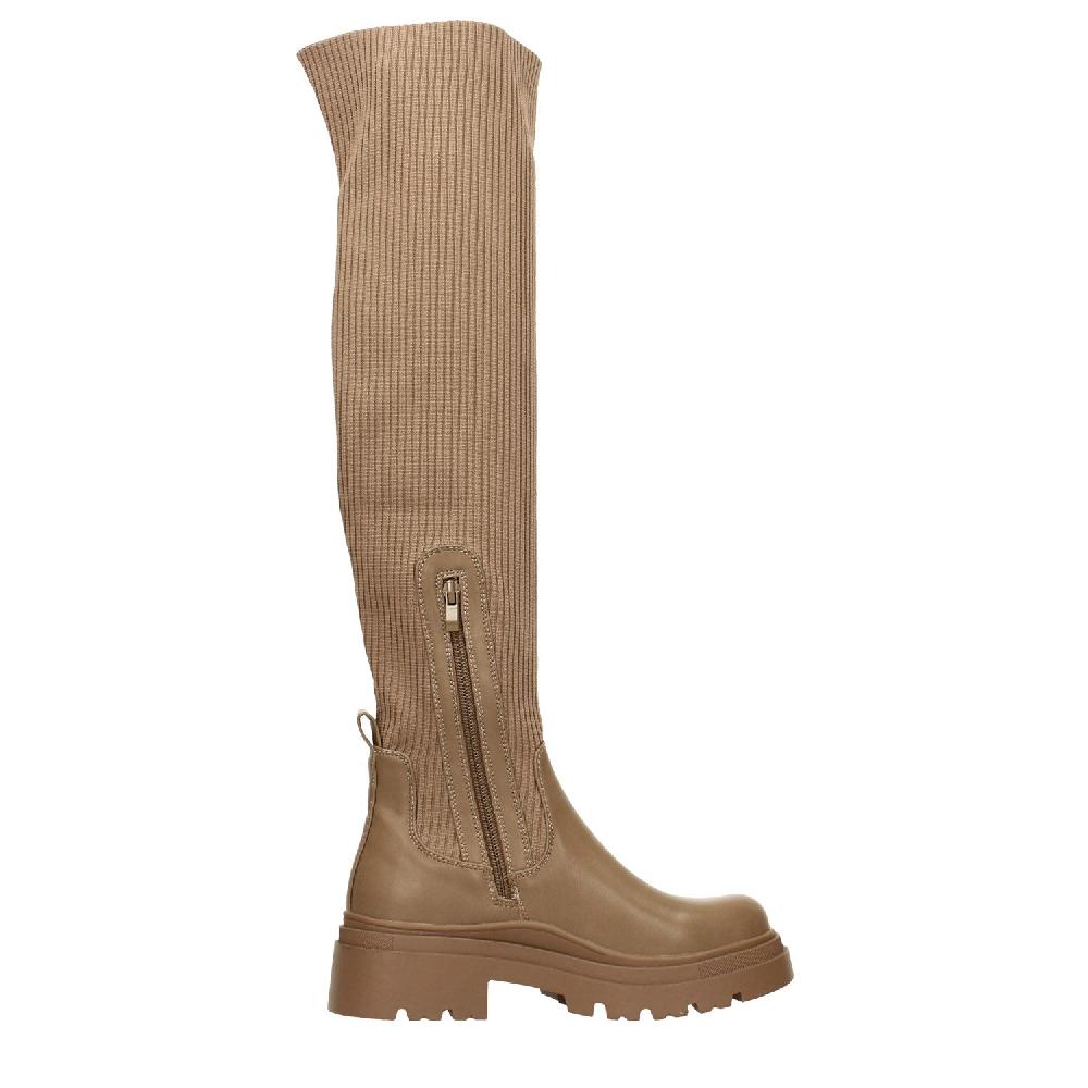 Tata Italia Stivali Marroni Con Tomaia In Tessuto Elasticizzato. Tacco Alto 5cm