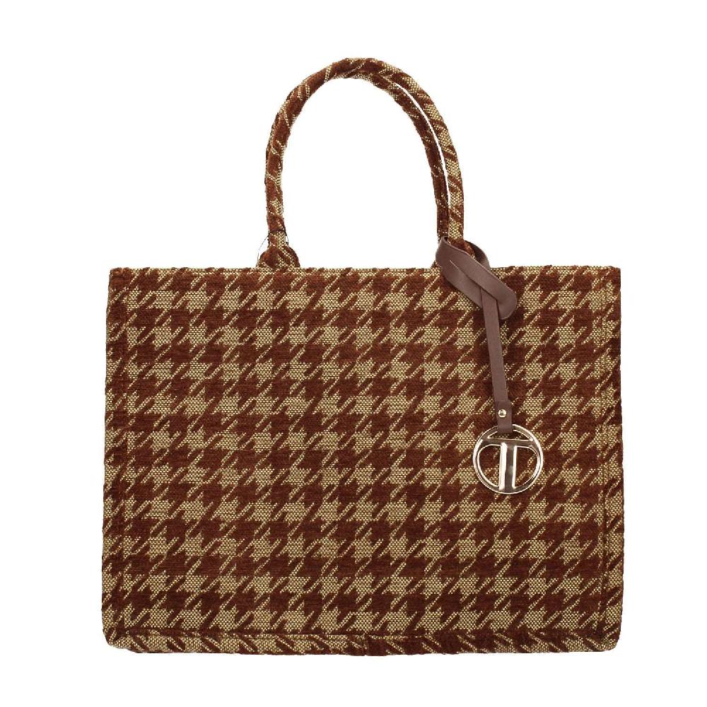 Tata Italia Borsa pied-de-poule beige e marrone