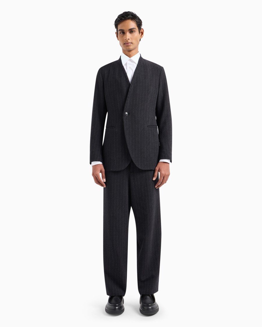 The World Of Armani ABITO LINEA UPTON MONOPETTO IN LANA VERGINE JACQUARD GESSATO