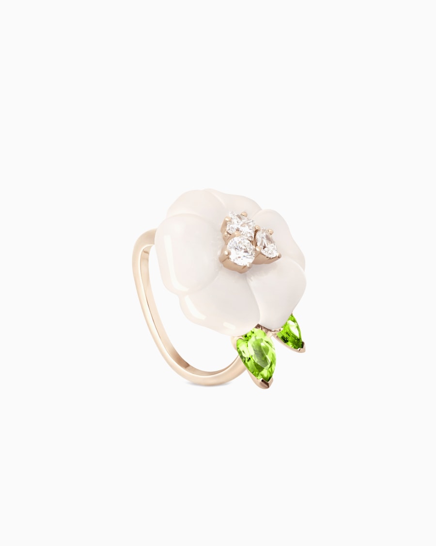 The world of armani ANELLO BLANCHE IN ORO 18 KT DIAMANTI AGATA BIANCA E PERIDOTO