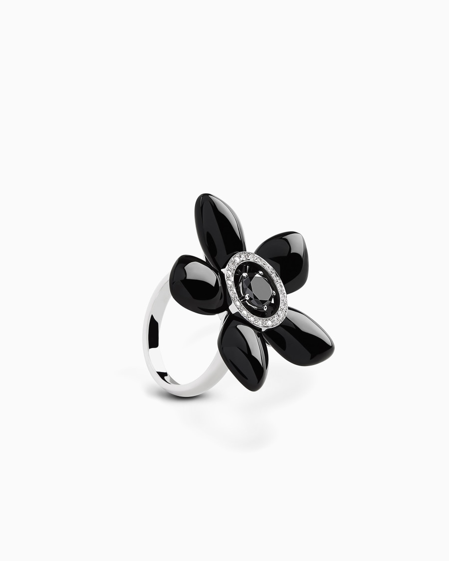 The World Of Armani ANELLO SÌ IN ORO BIANCO 18 KT DIAMANTI E ONICE