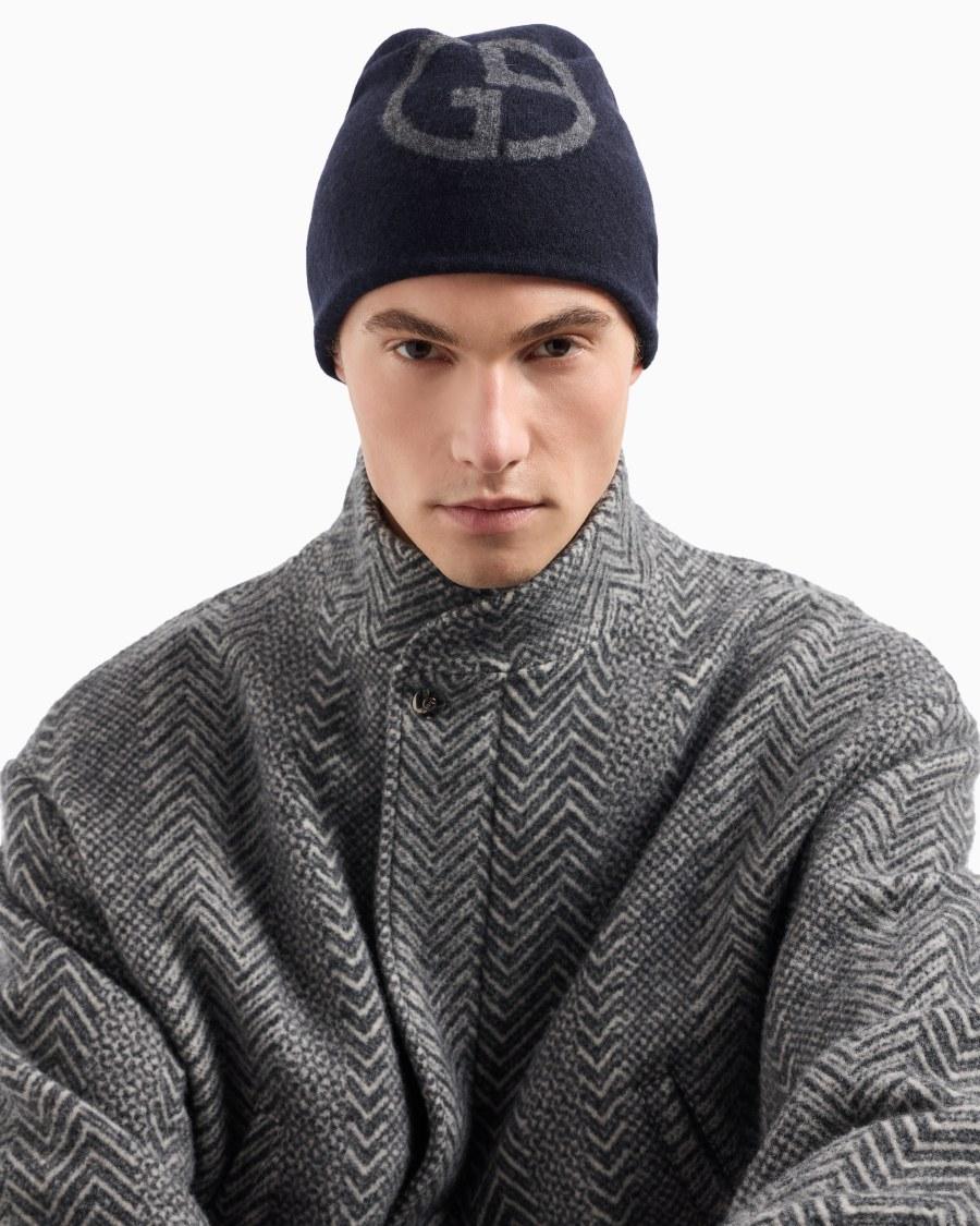 The World Of Armani BEANIE IN CASHMERE CON LOGO JACQUARD