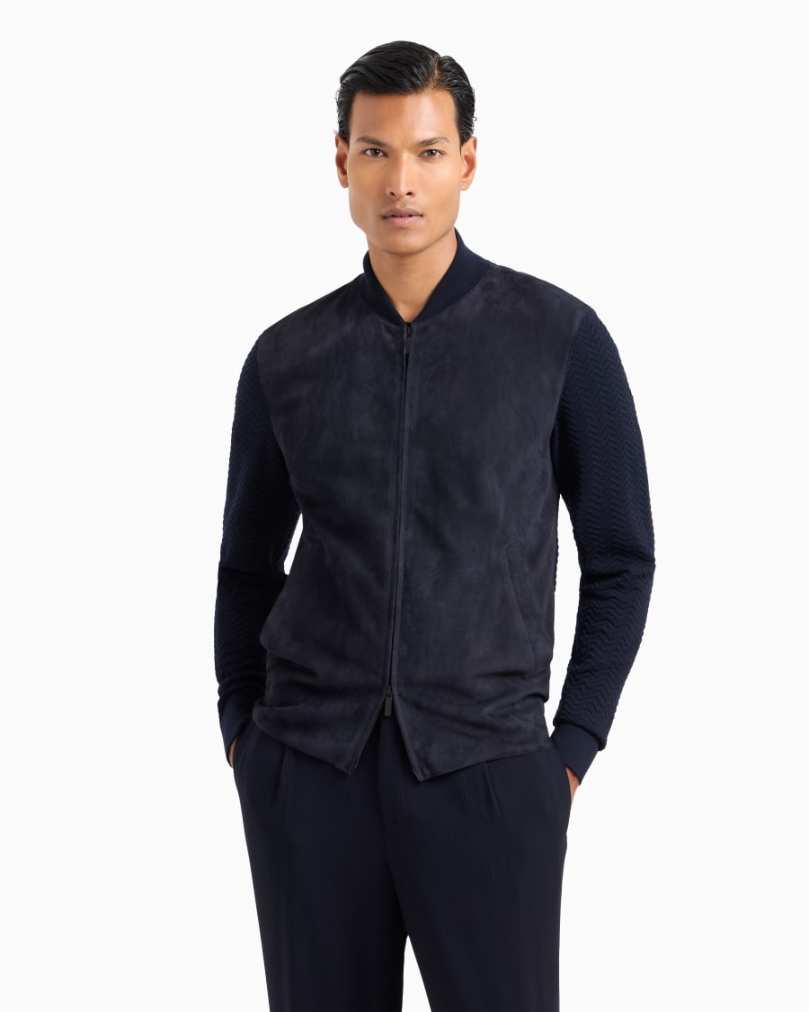 The World Of Armani BLOUSON CON ZIP IN SUEDE DI AGNELLO E MAGLIA MISTO CASHMERE