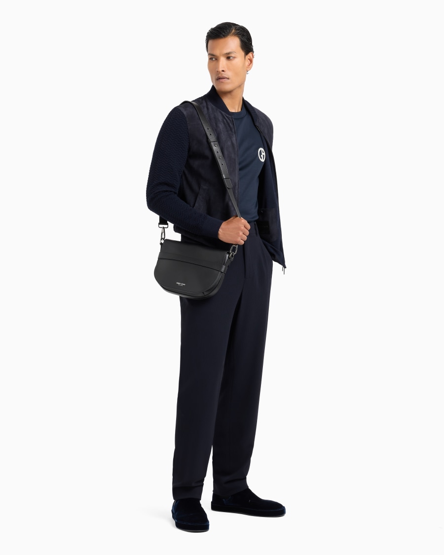 The World Of Armani BLOUSON CON ZIP IN SUEDE DI AGNELLO E MAGLIA MISTO CASHMERE