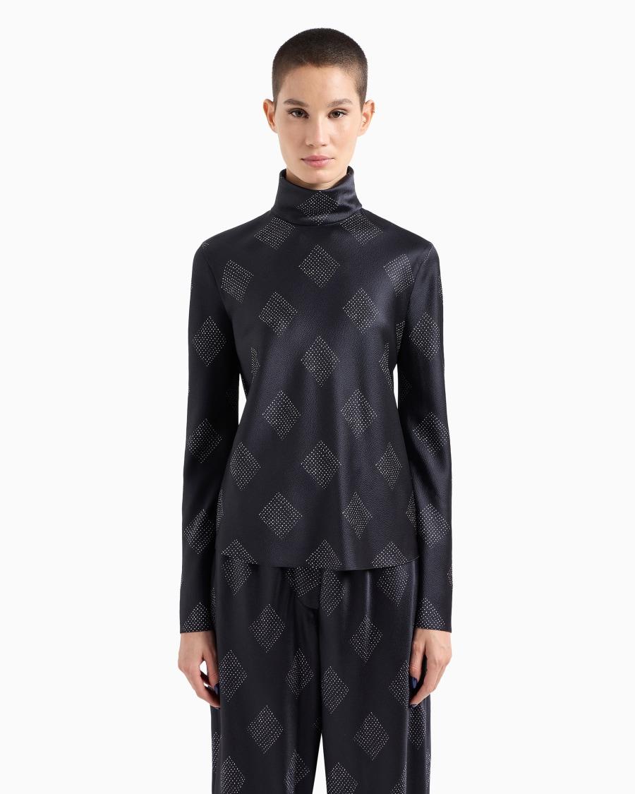 The World Of Armani BLUSA A MANICHE LUNGHE IN CREPONNE DI SETA STAMPATA
