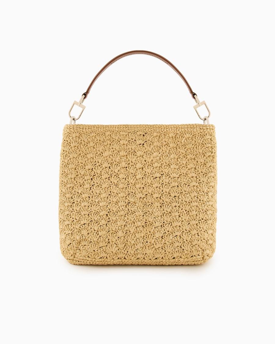 The World Of Armani BORSA A SPALLA MEDIA IN RAFIA PUNTO VENTAGLIO E PELLE