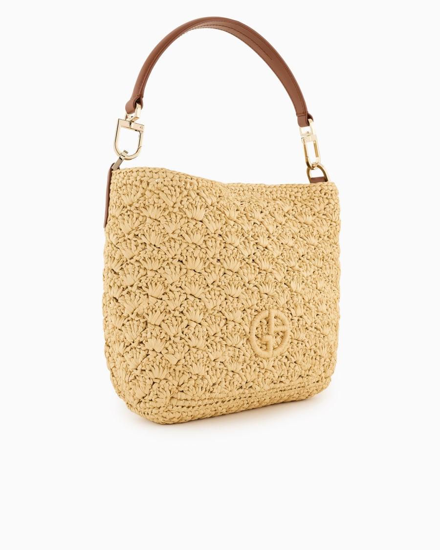 The World Of Armani BORSA A SPALLA PICCOLA IN RAFIA PUNTO VENTAGLIO E PELLE