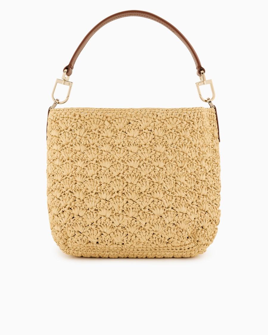 The World Of Armani BORSA A SPALLA PICCOLA IN RAFIA PUNTO VENTAGLIO E PELLE