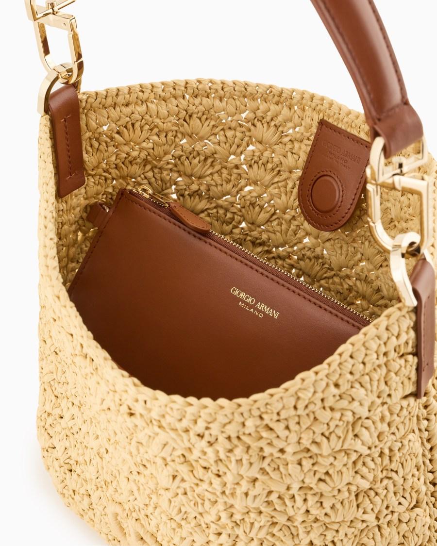 The World Of Armani BORSA A SPALLA PICCOLA IN RAFIA PUNTO VENTAGLIO E PELLE