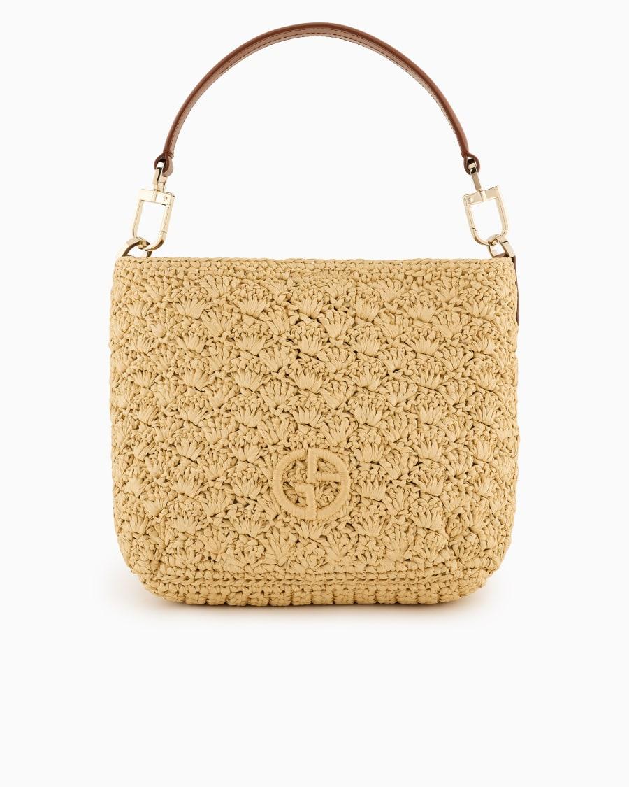 The world of armani BORSA A SPALLA PICCOLA IN RAFIA PUNTO VENTAGLIO E PELLE