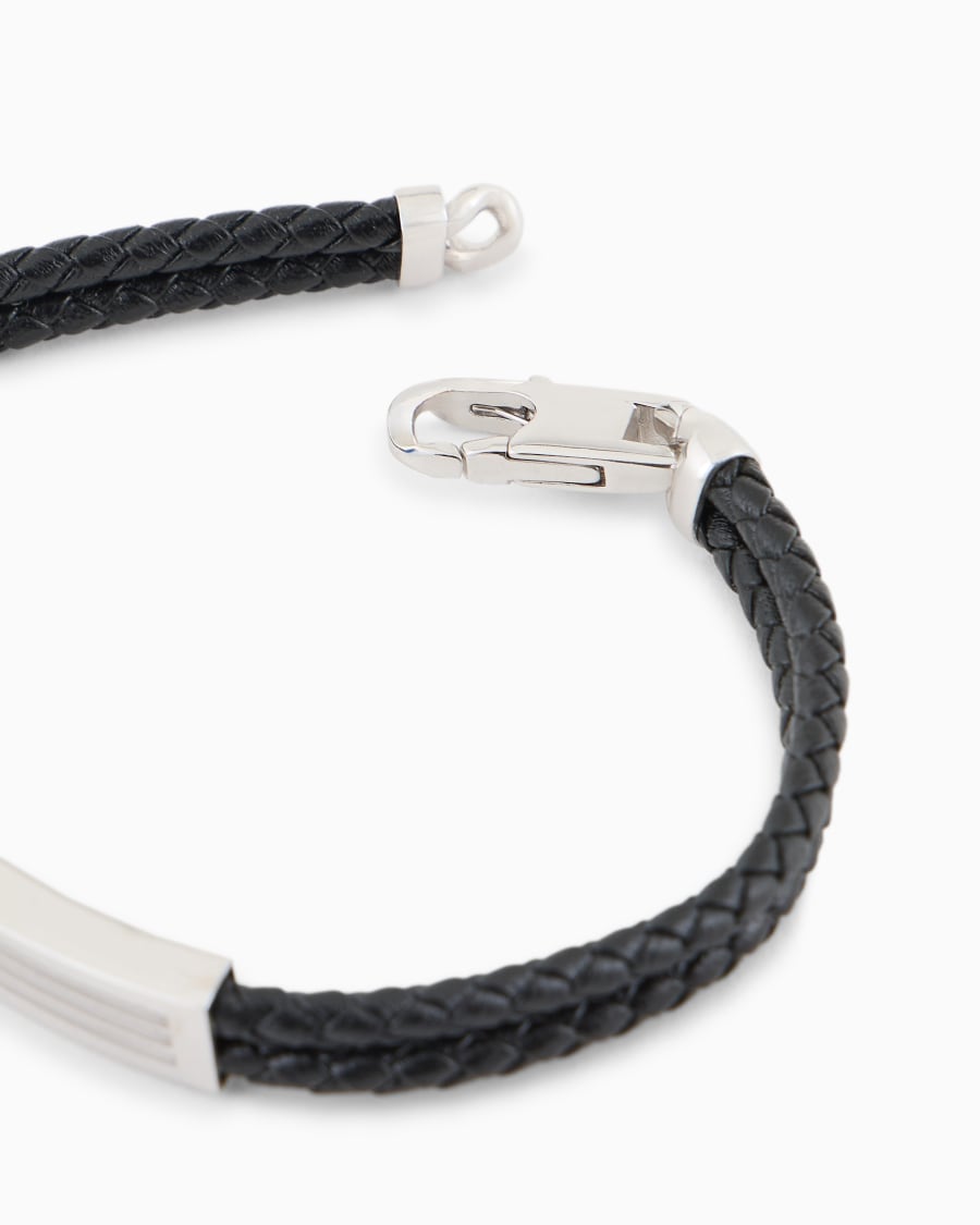 The World Of Armani BRACCIALE IN PELLE INTRECCIATA CON DETTAGLIO IN ARGENTO 925