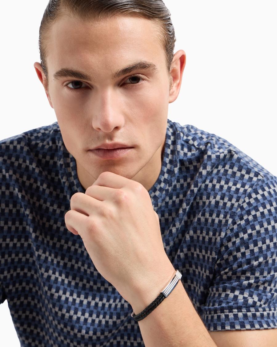 The World Of Armani BRACCIALE IN PELLE INTRECCIATA CON DETTAGLIO IN ARGENTO 925