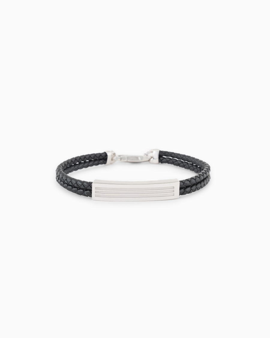 The world of armani BRACCIALE IN PELLE INTRECCIATA CON DETTAGLIO IN ARGENTO 925