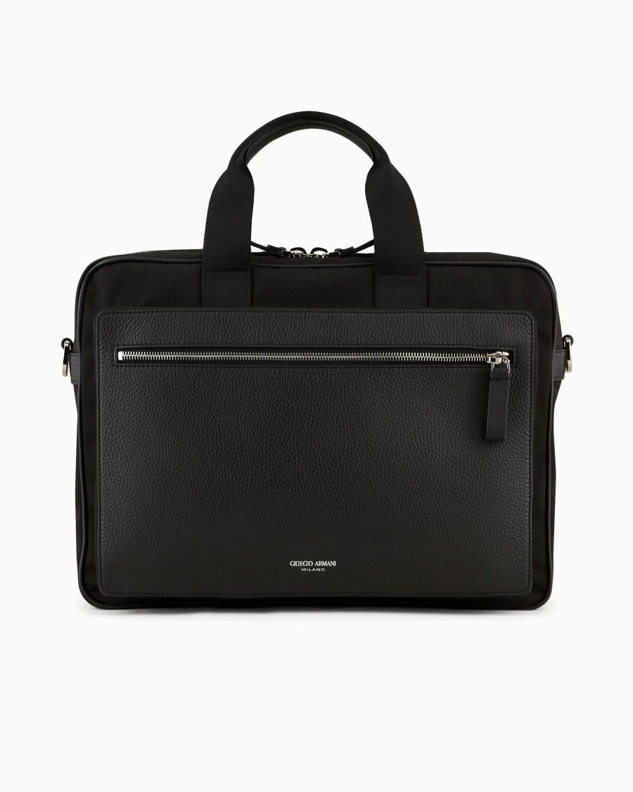 The world of armani BRIEFCASE IN NYLON E PELLE GRANATA