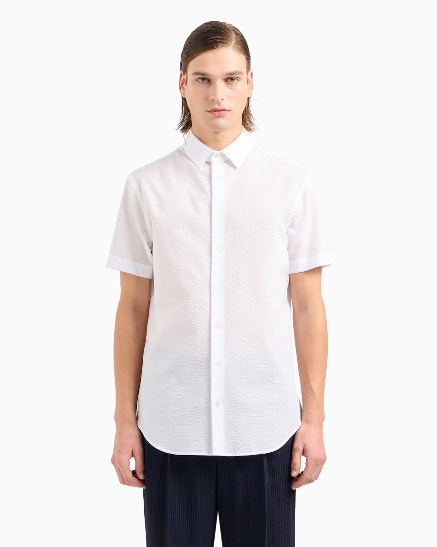 The World Of Armani CAMICIA REGULAR FIT A MANICHE CORTE IN COTONE SEERSUCKER