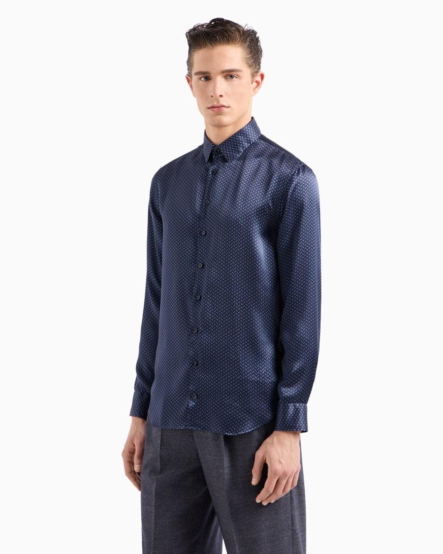 The World Of Armani CAMICIA REGULAR FIT IN SATIN DI SETA STAMPATA