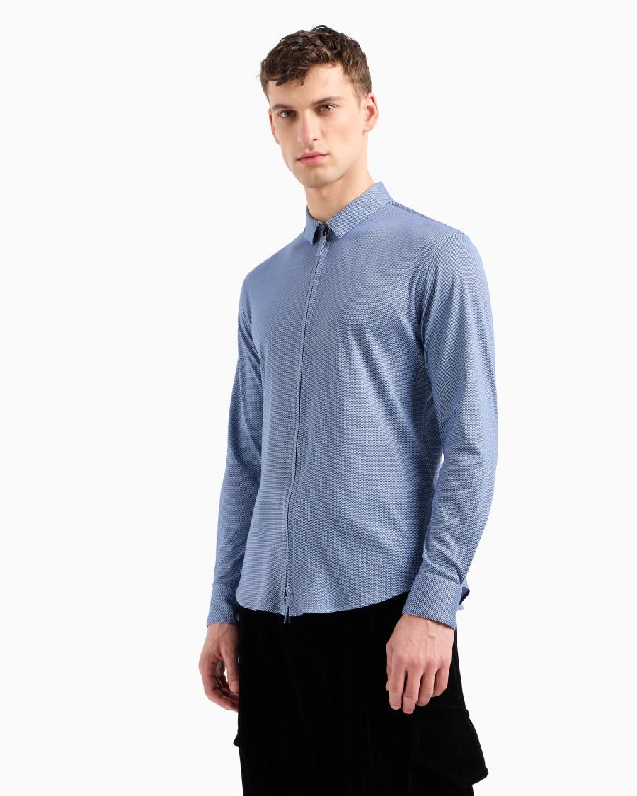 The World Of Armani CAMICIA SLIM FIT CON ZIP IN COTONE CON STAMPA