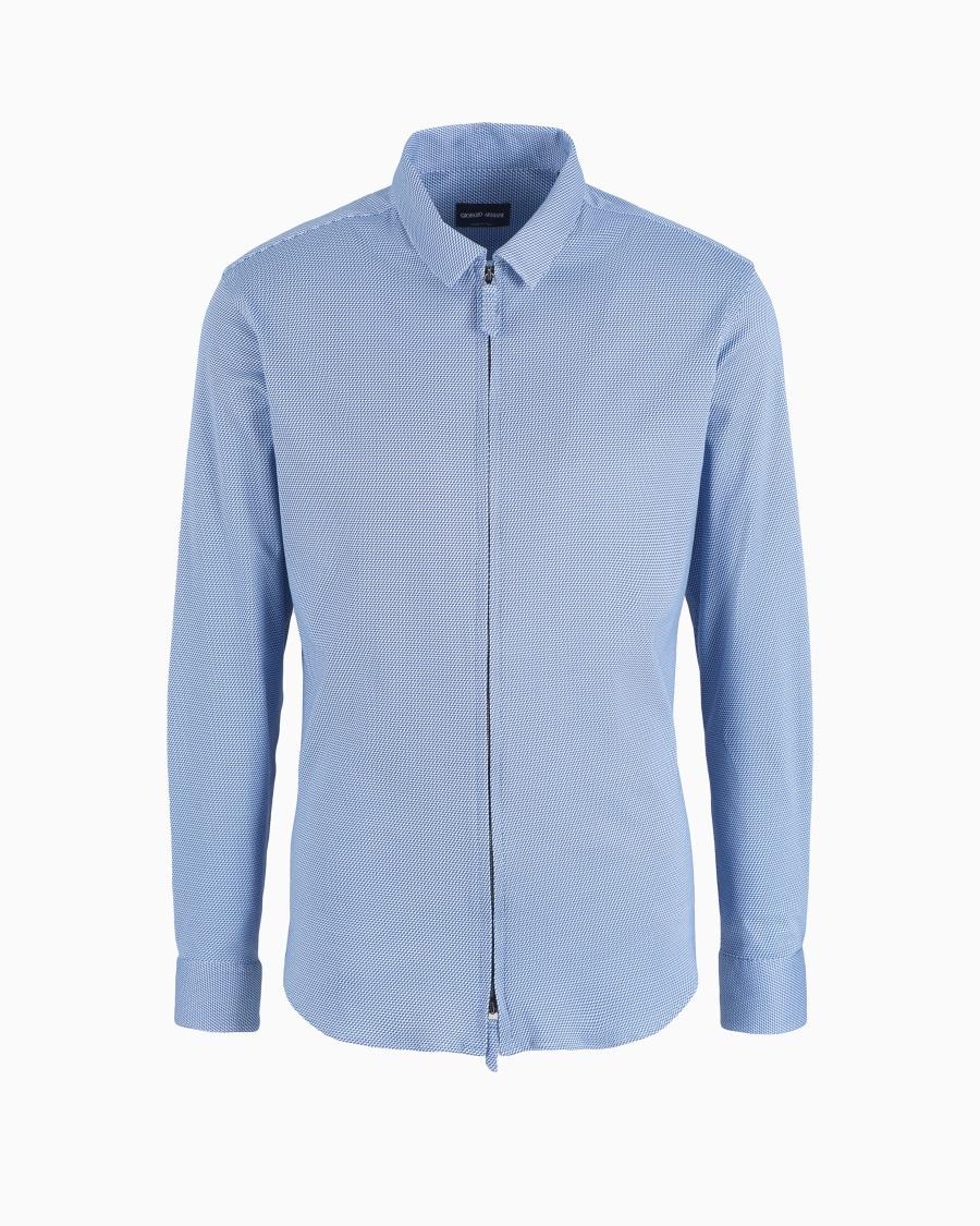 The world of armani CAMICIA SLIM FIT CON ZIP IN COTONE CON STAMPA