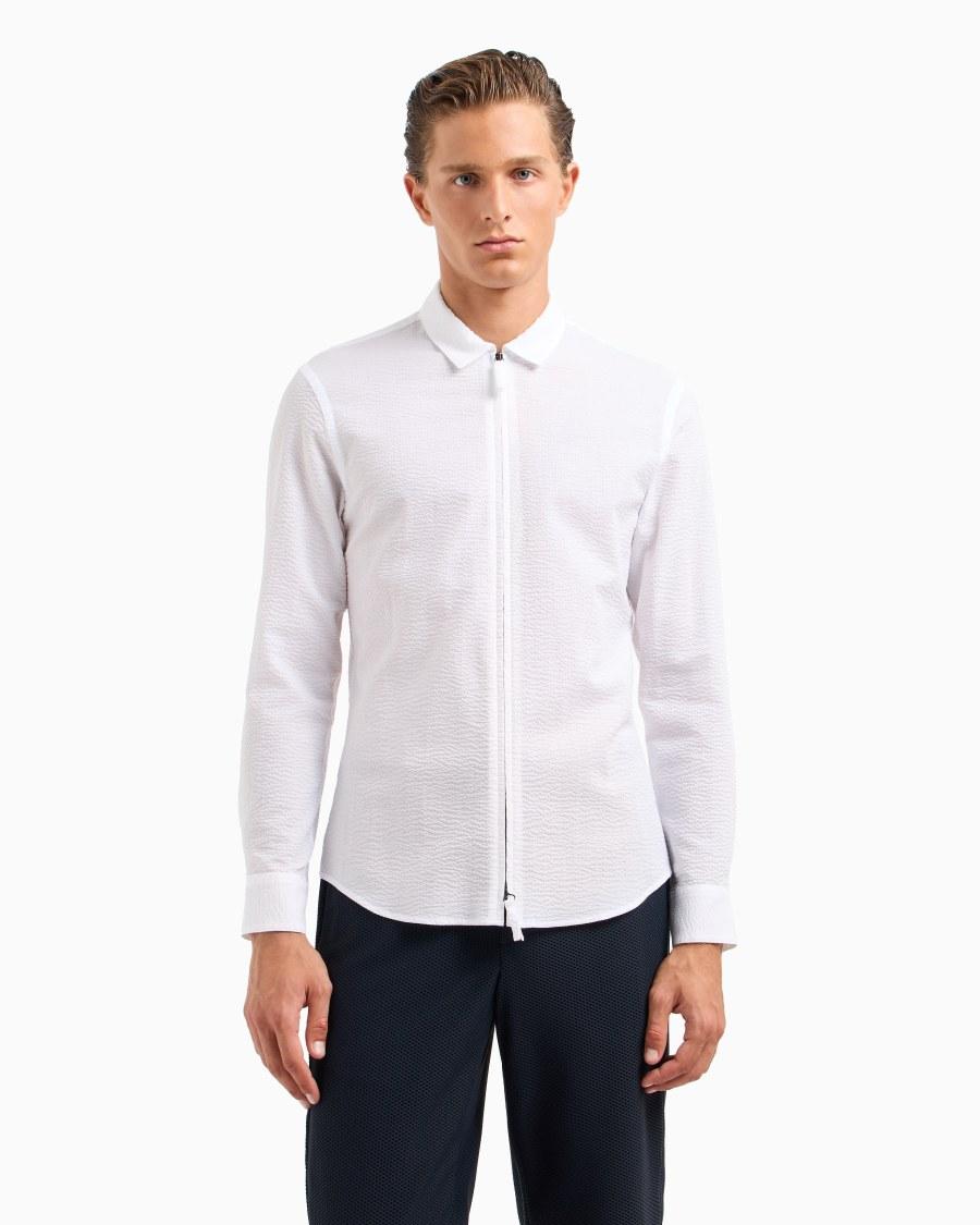 The World Of Armani CAMICIA SLIM FIT CON ZIP IN COTONE SEERSUCKER