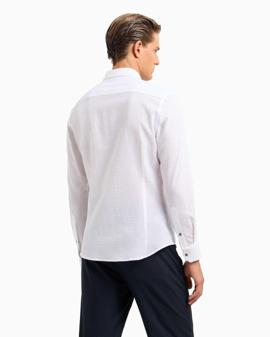 The World Of Armani CAMICIA SLIM FIT CON ZIP IN COTONE SEERSUCKER