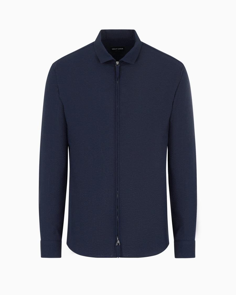 The world of armani CAMICIA SLIM FIT CON ZIP IN COTONE SEERSUCKER