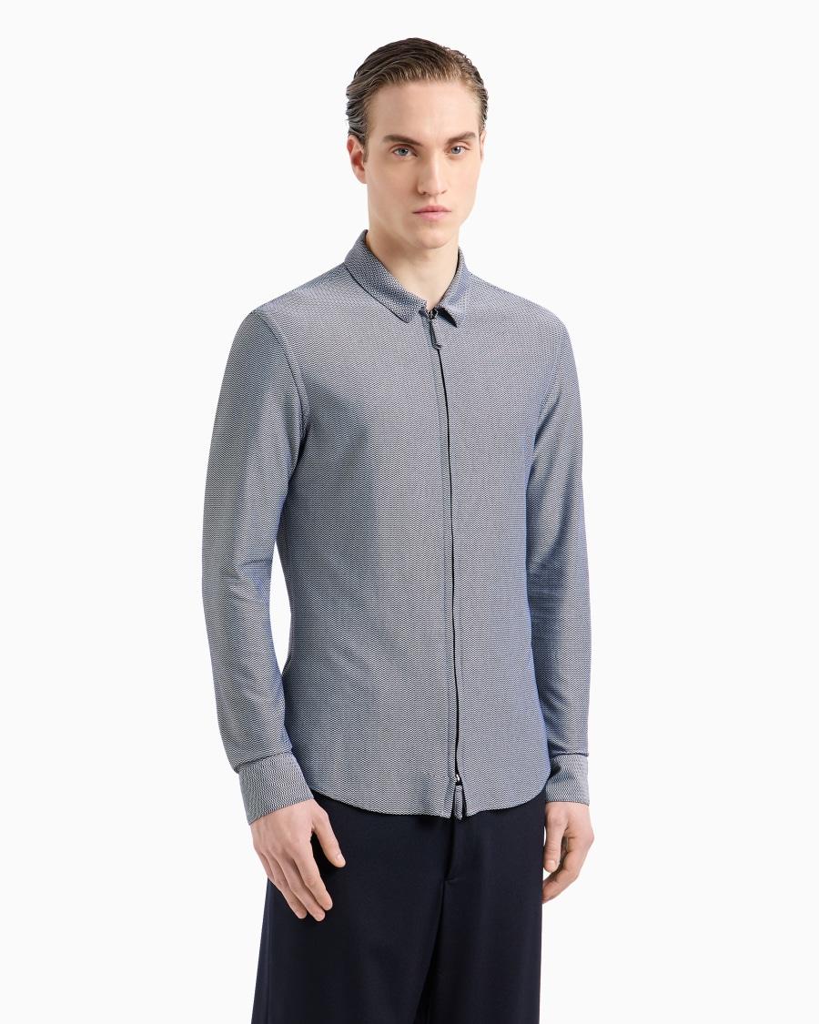 The World Of Armani CAMICIA SLIM FIT CON ZIP IN JERSEY DI MISTO COTONE CON MOTIVO CHEVRON