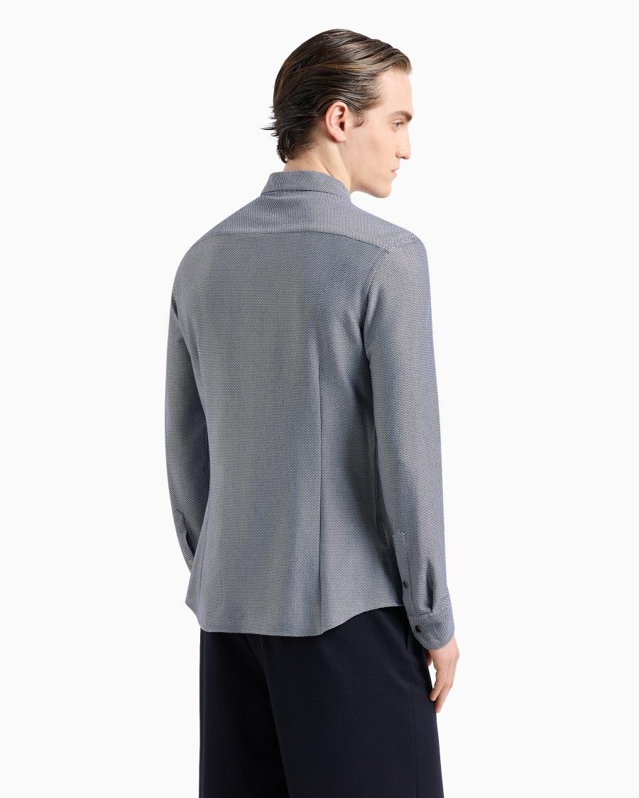 The World Of Armani CAMICIA SLIM FIT CON ZIP IN JERSEY DI MISTO COTONE CON MOTIVO CHEVRON