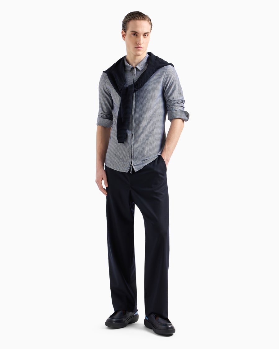 The World Of Armani CAMICIA SLIM FIT CON ZIP IN JERSEY DI MISTO COTONE CON MOTIVO CHEVRON