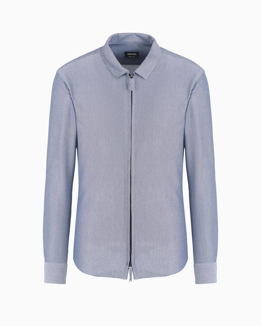 The world of armani CAMICIA SLIM FIT CON ZIP IN JERSEY DI MISTO COTONE CON MOTIVO CHEVRON