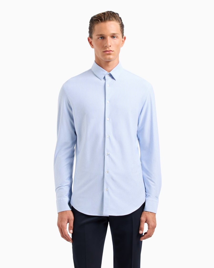 The World Of Armani CAMICIA SLIM FIT IN JERSEY DI MISTO COTONE A RIGHE