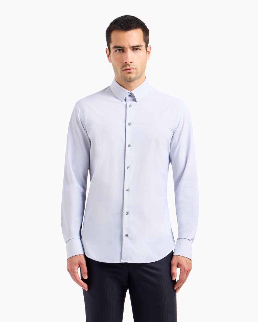 The World Of Armani CAMICIA SLIM FIT IN JERSEY TECNICO CON MICRO FANTASIA