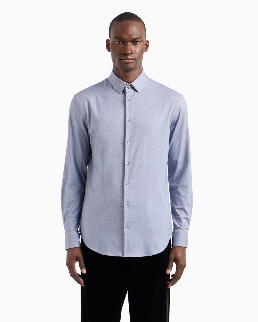 The World Of Armani CAMICIA SLIM FIT IN MISTO COTONE CHEVRON