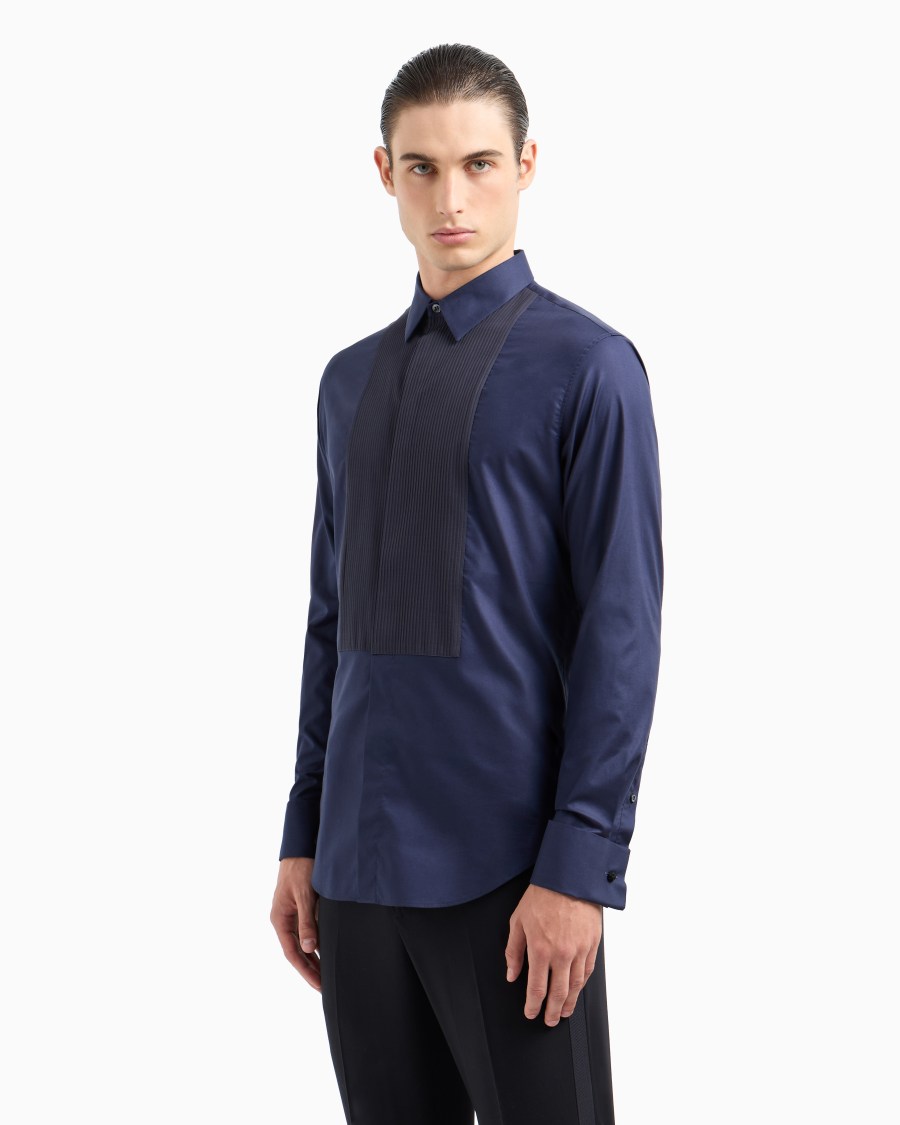 The World Of Armani CAMICIA SMOKING IN COTONE DETTAGLIO PLISSÉ