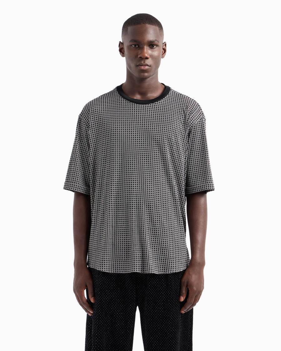 The World Of Armani CAMICIA T-SHIRT IN LYOCELL CON MOTIVO FLOCCATO