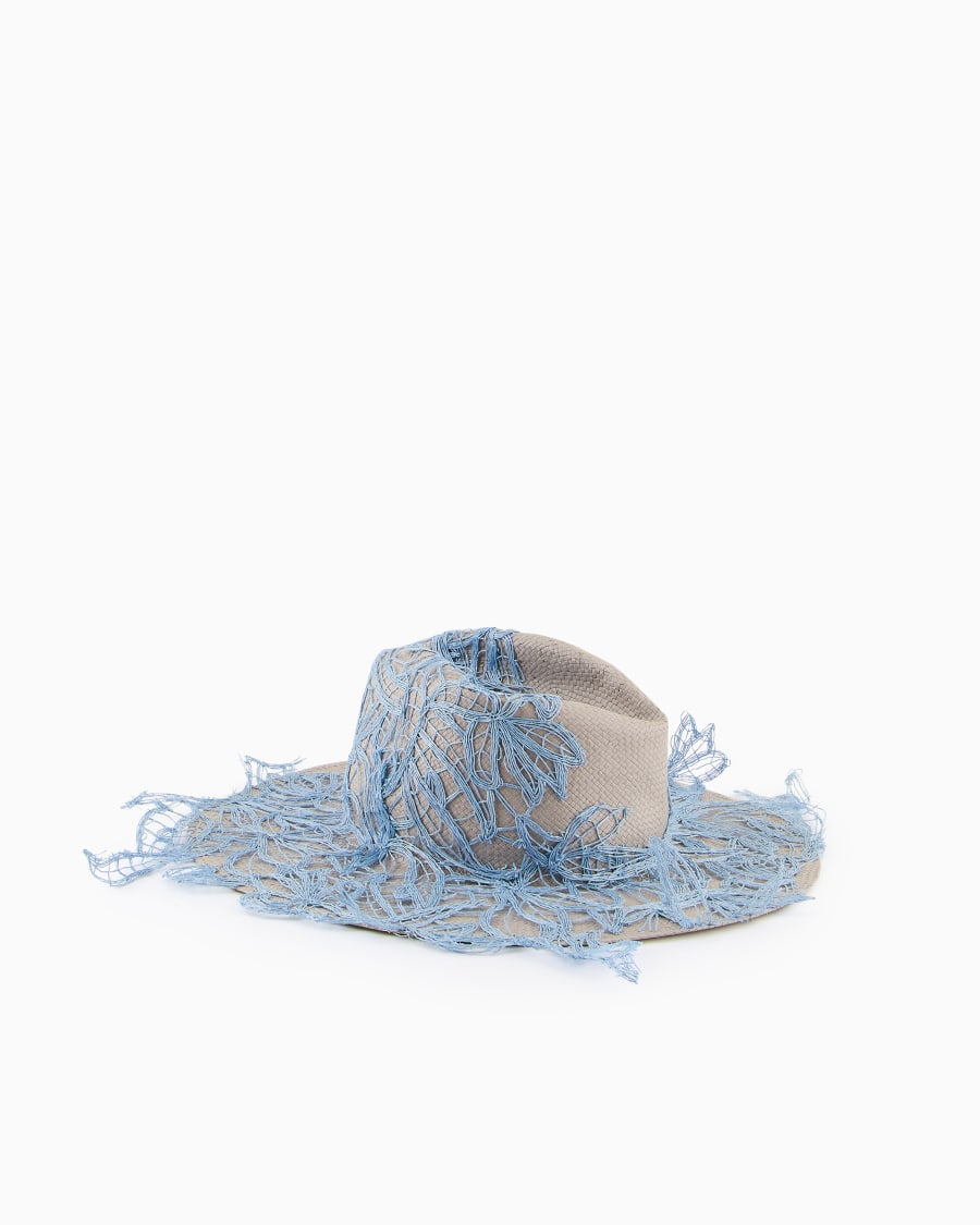 The World Of Armani CAPPELLO A TESA LARGA IN CARTA TESSILE CON RICAMI