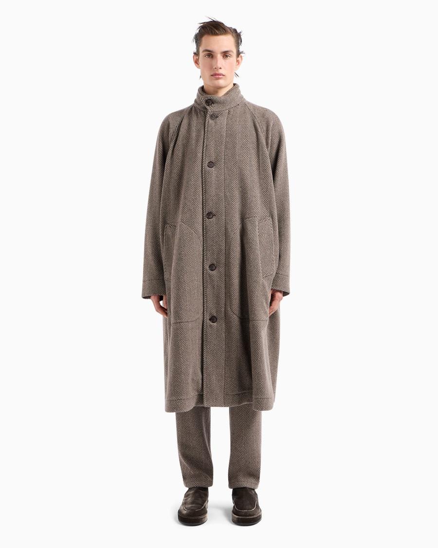 The World Of Armani CAPPOTTO LUNGO IN PANNO DI MISTO CASHMERE JACQUARD CHEVRON