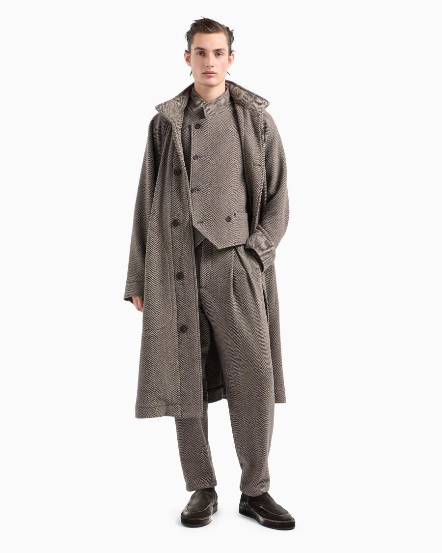 The World Of Armani CAPPOTTO LUNGO IN PANNO DI MISTO CASHMERE JACQUARD CHEVRON