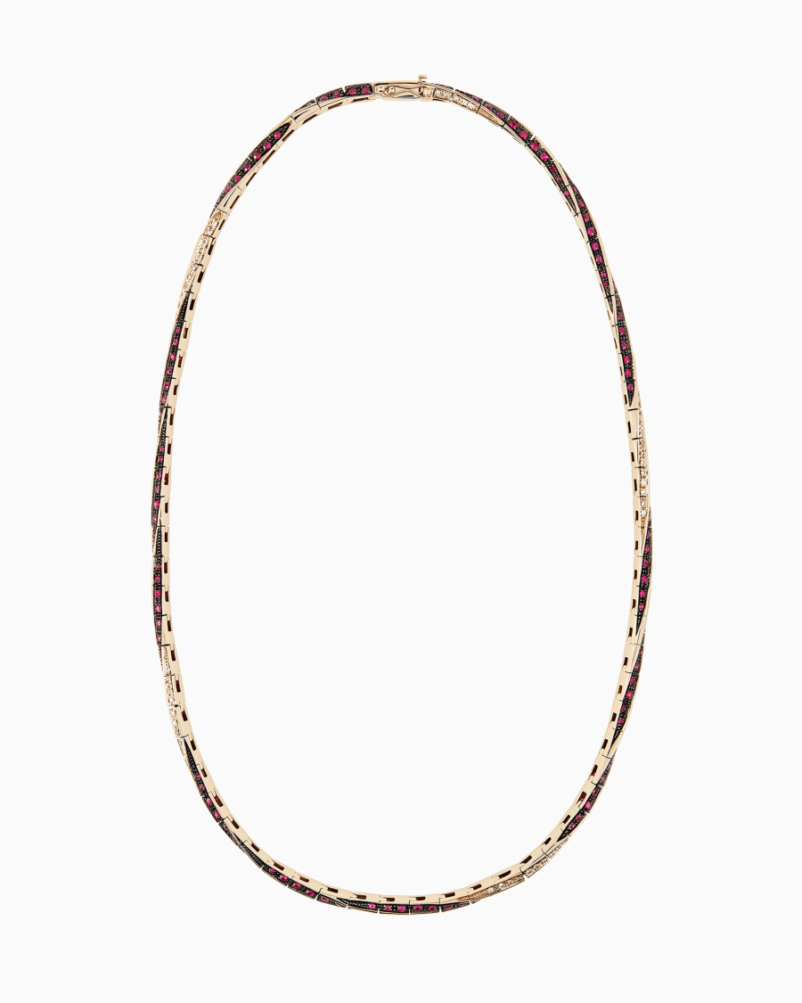 The world of armani COLLANA CIRCLE IN ORO BIANCO 18 KT DIAMANTI E RUBINI