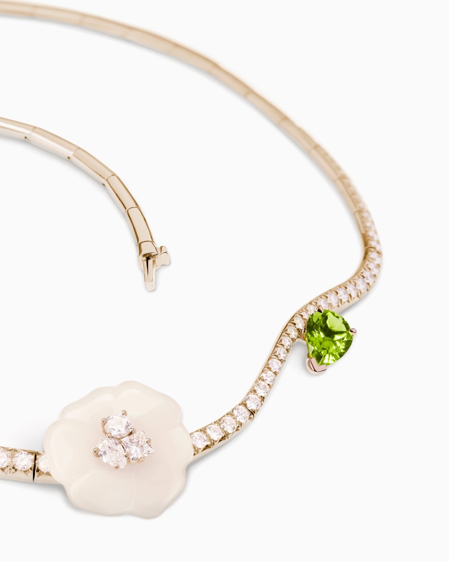 The World Of Armani COLLANA GIROCOLLO BLANCHE IN ORO 18 KT DIAMANTI AGATA BIANCA E PERIDOTO