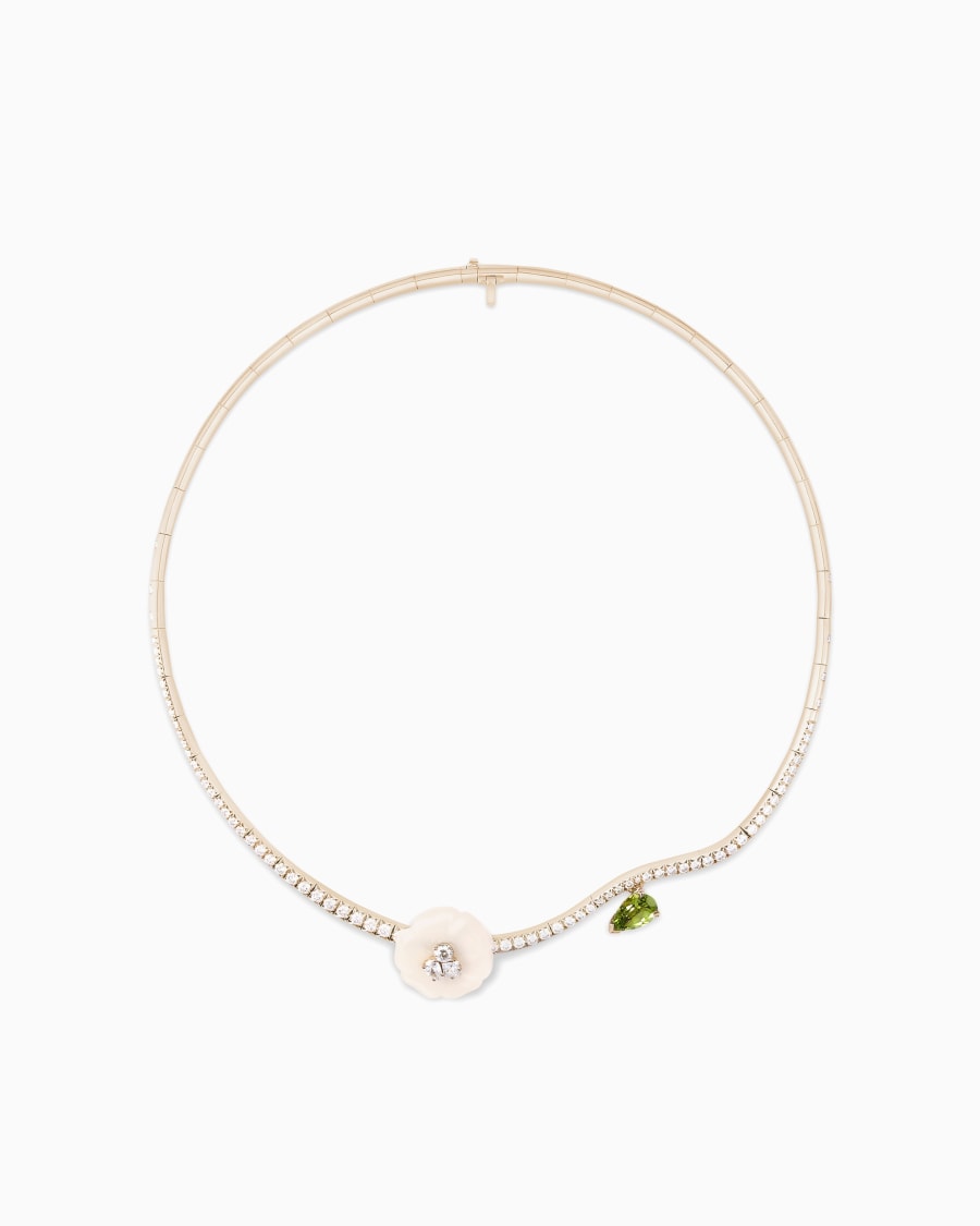 The world of armani COLLANA GIROCOLLO BLANCHE IN ORO 18 KT DIAMANTI AGATA BIANCA E PERIDOTO