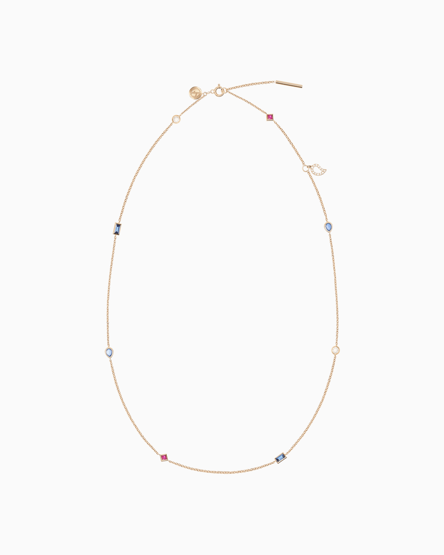 The world of armani COLLANA LUNGA TAMARA IN ORO 18KT CON DIAMANTI ZAFFIRI E RUBINI