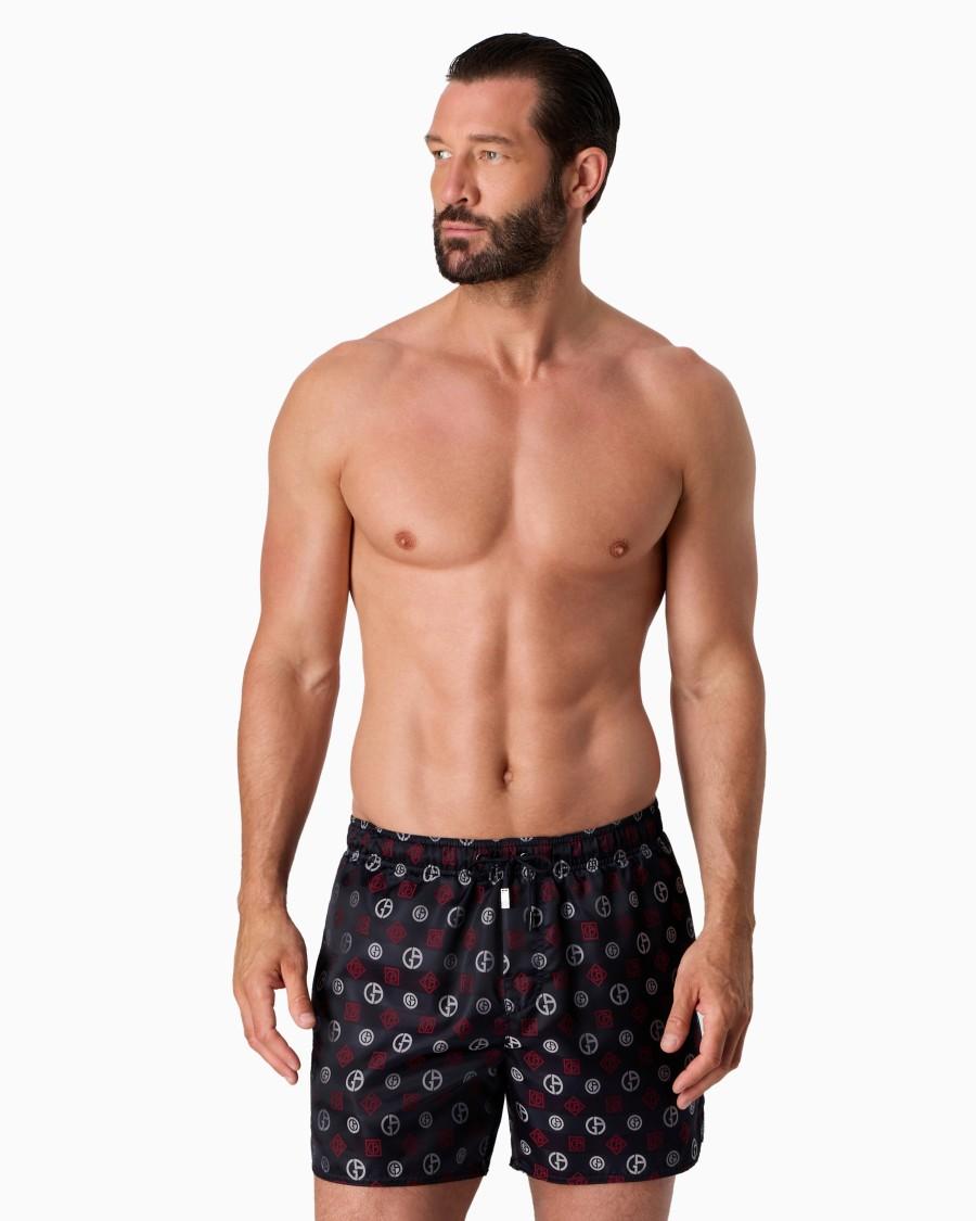 The World Of Armani COSTUME DA BAGNO BOXER IN TESSUTO JACQUARD CON LOGO ALL-OVER