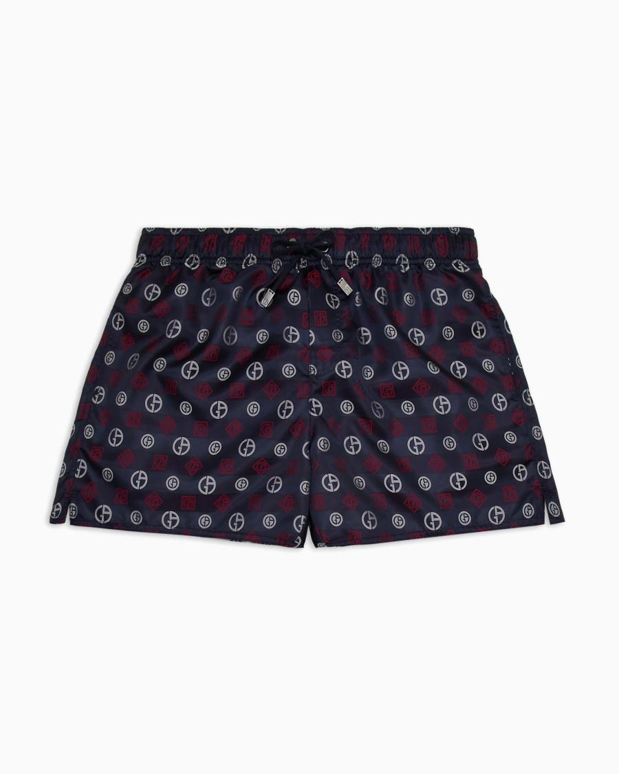 The world of armani COSTUME DA BAGNO BOXER IN TESSUTO JACQUARD CON LOGO ALL-OVER