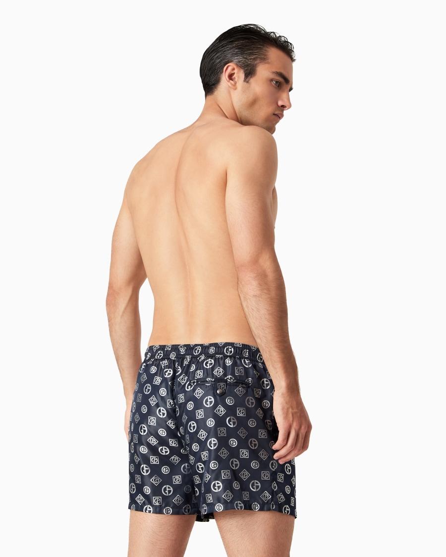 The World Of Armani COSTUME DA BAGNO BOXER IN TESSUTO JACQUARD LOGO ALL-OVER