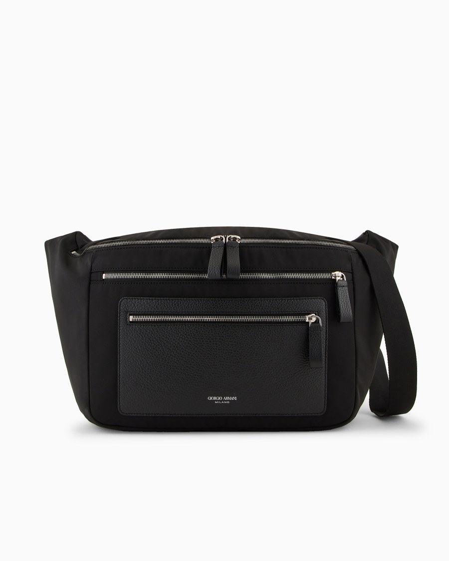 The world of armani CROSSBODY GRANDE IN NYLON E PELLE GRANATA ASV
