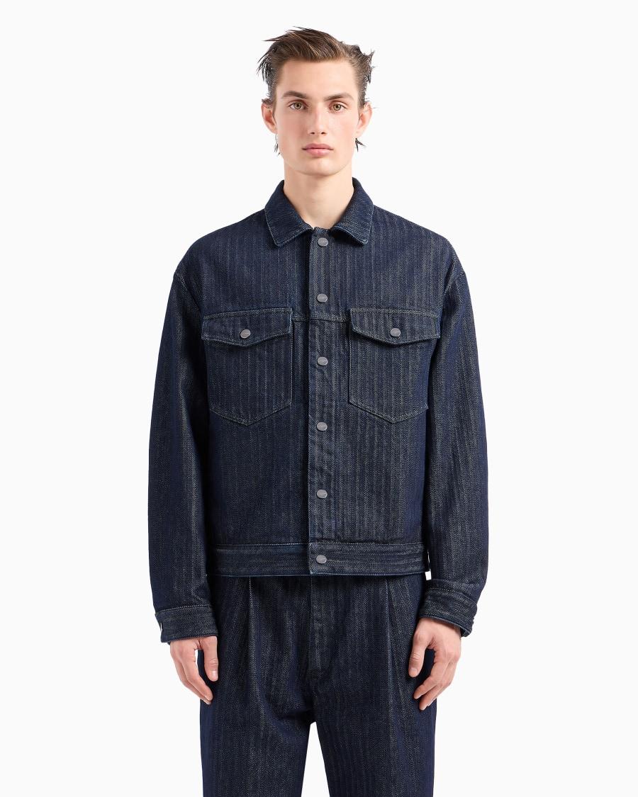 The World Of Armani DENIM COLLECTION BLOUSON IN DENIM DI COTONE CHEVRON