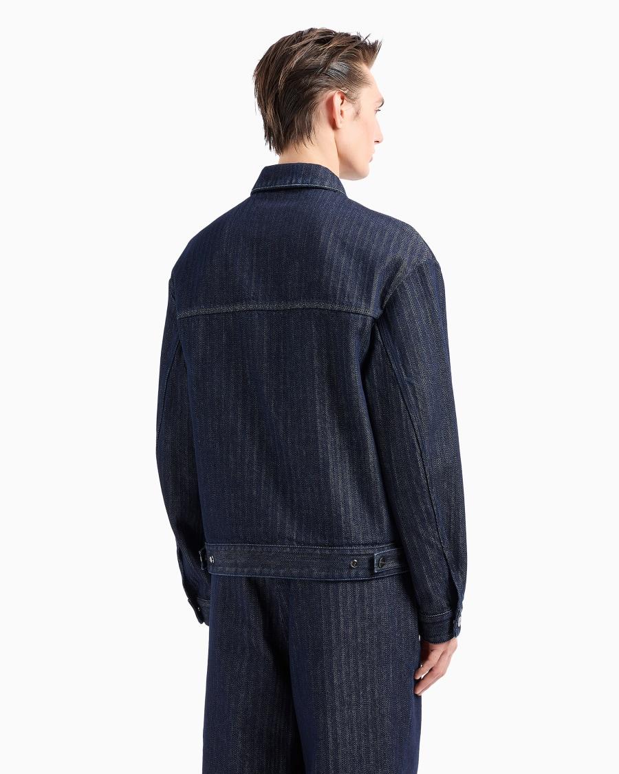 The World Of Armani DENIM COLLECTION BLOUSON IN DENIM DI COTONE CHEVRON